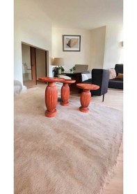 Resim Ahşap Mantar Sehpa 3lu Set Maun Renk Yan Sehpa Takımı - Wooden Side Table Maun 