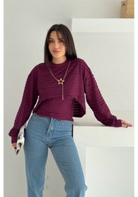 Resim Kadın Dokulu Atlet & Kolye & Sweatshirt Takım Sıcak & Şehirli Stil Bordo 