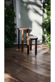 Resim Simillo Home&Living Ahşap 2’li Set Mantar Yan Sehpa Fiskos / Çiçeklik Modern Ceviz Renk 