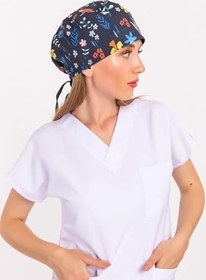 Resim Unisex Lale Desenli Doktor Cerrahi Bone Hemşire Ameliyat Saç Bonesi, Çok Renkli 