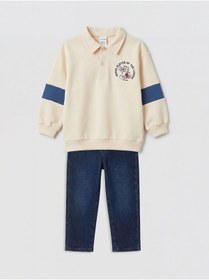 Resim LC Waikiki GÜLİS GİYİM'DEN Bej Baskılı Erkek Bebek Sweatshirt ve Jean Pantolon 