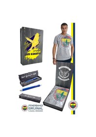 Resim Fenerbahçe Orijinal Lisanslı 6 Renk Logo Gri Tribün T-shirt + Kalem Set Hediyelik Ahşap Kutulu Gri 
