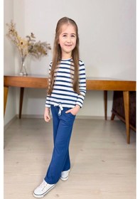 Resim Koçak Kids Çizgili Kız Çocuk Bol Paça Mevsimlik Mavi Renk Takım Mavi 
