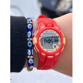 Resim Jaga Marka Havuz Deniz Kullanım Sarı Kırmızı Silikon Kordon Çocuk Kol Saati Bileklik Hediyeli 