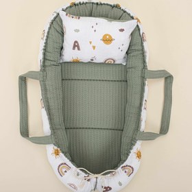 Resim Babynest ve Yastık- Çift Taraflı - Koyu Yeşil Örgü - Galaksi ve Harfler 