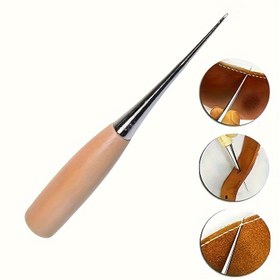 Resim 1 adet Ahşap Saplı Deri İşçiliği Zımbası - DIY Dikiş & Delme için İdeal, El Yapımı El Aleti 