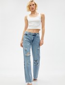 Resim Düz Paça Kot Pantolon Yırtık Detaylı - Nora Jeans 