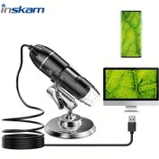 Resim INSKAM 1600X Dijital Mikroskop Kamera, 200W/30W Piksel, 3'ü 1 Arada USB Taşınabilir Elektronik Mikroskop, Demir ve Plastik, Cilt Tespiti, Böcek Gözlemi, Devre Kontrolü için, ≤36V 