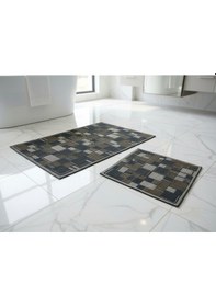 Resim Banyo Paspası 2'li Set Blunity Plaid Haki Çok Renkli 