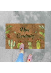 Resim Renkli Kaktüsler Temalı Coco Görünümlü Dekoratif Kapı Önü Ve Iç Mekan Paspası Açık Bej 