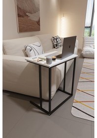 Resim Trend Metal Ayaklı Laptop Sehpası Kahvaltı Masası Çalışma Sehpası Çok Amaçlı Yan Masa Beyaz 