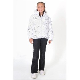 Resim Spor Kız Çocuk Çıkabilir Kapüşonlu Su Ve Rüzgar Geçirmez Şişme Mont Parka-94 Beyaz 