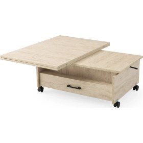 Resim Evistro Akıllı Sihirli Laptop Sehpa Yemek Masası Sehpa 2 Çekmeceli Mermer Desen Retro Gümüş 