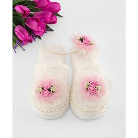 Resim Pembe Çiçek Dantelli Lohusa Terlik Taç Seti 37-38 Numara 