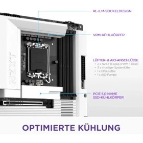 Resim Nzxt N7 Z890 - Core Ultra Için Intel Z890 Lga 1851 Atx Oyun Anakartı (Seri 2) - 16+1+2, Ddr5, 5x M.2, Pcıe 5.0, Wi-Fi 6e, 2.5gbe, Thunderbolt 4 - Tam Kapsam - Beyaz 