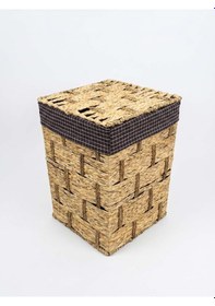 Resim Kare Hasır Kirli Çamaşır Sepeti - Doğal Ve Şık Tasarım 53 X 42 X 42 Cm Krem Renk Kahverengi 