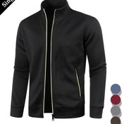 Resim Erkekler için Tam Fermuarlı ve Dik Yaka Polar Ceket - Kalınlaştırılmış Sıcak Rüzgar Geçirmez Kaban, Bahar/Sonbahar Dış Mekan Eğitimi, İşe Gidiş-Geliş ve Okul İçin Normal Kesim Yan Cepli - Makinede Yıkanabilir, Düz Dikiş 