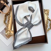 Resim 1 adet Şık Beyaz Houndstooth Baskılı Şal - Nefes Alabilen Kulaklar ile Seyahat ve Günlük Giyim için Şık Polyester Boyun Aksesuarı, Güneş Koruyucu, Esneklik, Moda Başlık | Şık Esneklik Şalı | Nefes Alabilen Kumaş 