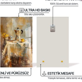 Resim Moka Pot ve Eski Masa Cam Tablo - Çerçevesiz / 46x72 cm 