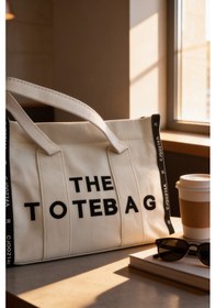 Resim Ents Krem Kanvas Kadın Tote Bag Büyük Boy Günlük Omuz Ve Plaj Çantası beyaz 