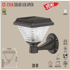 Resim Cata Ct 7316 Solar Duvar Armatür 30w 6400k Beyaz Işık Siyah 