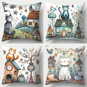 Resim 4 adet Set, Kanepe Yastık Kılıfı, Şirin Kedi Yastık Kılıfı, 44.96 cm * 44.96 cm, Tek Taraflı Baskı, Ev Dekorasyonu, Kanepe Bel Kılıfı, Yastık Kılıfı Yastık Çekirdeği İçermez 