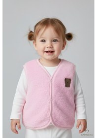 Resim Babyden's Welsoft Kız Bebek Çocuk Çıtçıtlı Yelek Yumuşak Dokulu,ayıcık Armalı,peluş Bebek Yeleği Pembe 