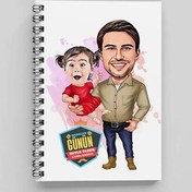 Resim Yakışıklı Baba ve Kızı Karikatürlü Defter 