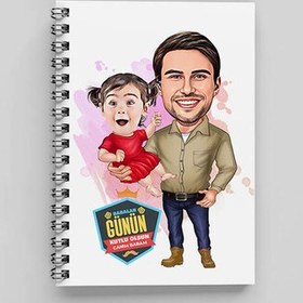 Resim Yakışıklı Baba ve Kızı Karikatürlü Defter 