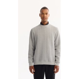 Resim AVVA Erkek Gri Bisiklet Yaka Çizgili Elastan Regular Fit Sweatshirt A52Y1218 