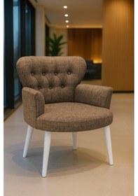 Resim Azra Mobilya Kahverengi Keten Kumaş Tekli Koltuk Berjer - Cafe Koltuğu - Bekleme Koltuğu - Beyaz Ayak Kahverengi 