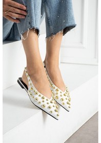 Resim Aurora Kadın Gold Detaylı Sivri Burun Arkası Açık Babet Beyaz 