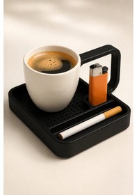 Resim Kahve Sunum Tepsisi Çok Bölmeli Masa Üstü Organizer Kupa Fincan Standı Pla 12.5x11x7 Cm Siyah 
