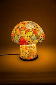 Resim Luminocrafts El Yapımı Cam Mozaik Lamba, Mantar Gece Lambası, Yoga Meditasyon Işığı, Bali El Yapımı Dekoratif Lamba, Mushroom Lamp (Rainbow) 