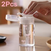 Resim 2 adet, Sevimli Fiyonk Baskılı Şeffaf PET Yeniden Doldurulabilir Seyahat Şişeleri 3.38oz/6.76oz Taşınabilir Pompa Dağıtıcı ile, Oje Çıkarıcı, Tonik ve Makyaj Temizleyici için Uygun, Yuvarlak Üst Tasarım, Sadece Elde Yıkama, Tekrar Kullanılabilir Makyaj Temizleyici Şişe 