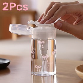 Resim 2 adet, Sevimli Fiyonk Baskılı Şeffaf PET Yeniden Doldurulabilir Seyahat Şişeleri 3.38oz/6.76oz Taşınabilir Pompa Dağıtıcı ile, Oje Çıkarıcı, Tonik ve Makyaj Temizleyici için Uygun, Yuvarlak Üst Tasarım, Sadece Elde Yıkama, Tekrar Kullanılabilir Makyaj Temizleyici Şişe 