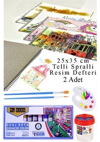 Resim 12 Renk Guaj Boya Mydido 25x35 Cm Telli Spralli Resim Defteri Palet Resim Fırçası 15 Yaprak Guajboya Resim Defteri Çok Renkli 