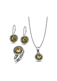Resim Sitrin Taşlı El İşi Otantik Gümüş Üçlü Set 201024829 Gümüş 