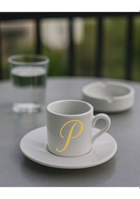 Resim Türk Kahvesi Fincanı Harf, Espresso Fincanı Harf Beyaz - Altın6 