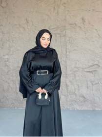 Resim She Olive Zara Saten Tesettür Elbise-siyah 
