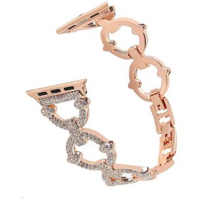 Resim Apple Watch 42mm Uyumlu Kordon Paslanmaz Metal Luxury Taşlı Tasarım KRD-57 Kayış Rose Gold 