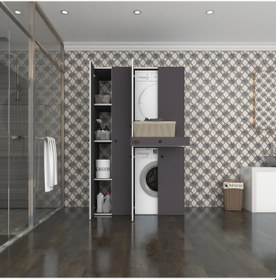 Resim Kenzlife Çamaşır-Kurutma Makinesi Dolabı Şahrur Sol Gri 187 120 60 Çekmeceli Banyo Çok Renkli 