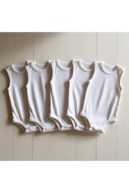 Resim ARELSTORE Bebek Basic Pamuk Penye Bisiklet Yaka 5 Li Atlet Body Zıbın 3-4-5-6 Yaş 