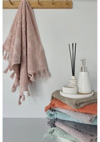 Resim Pudra Rengi Otantik Saçaklı El Havlusu 50x90cm - %100 Pamuk - Yumuşak Ve Su Emici Pudra 