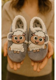 Resim Kuzu Baskılı Cırtlı Kız Çocuk Panduf Gri Gri 