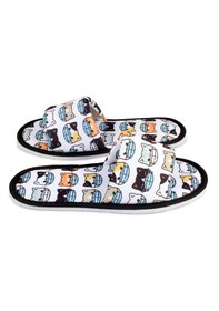 Resim Erkek Maskeli Kedi Önü Açık Yumuşak Taban Ev Terliği Beyaz 