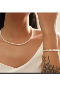 Resim Sade Şık İnci Kolye Bileklik Set Beyaz 
