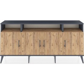 Resim Arges Konsol 6 Raflı 4 Kapaklı 176x30x83 Antrasit-çam/çam Çam/çam 