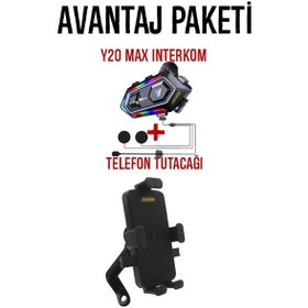 Resim Y20 Max Kask Kulaklık İnterkom + Motosiklet Telefon Tutacağı 