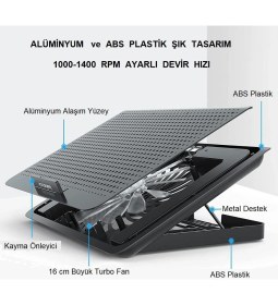 Resim Upway Ice Coorel A18 Siyah Alüminyum Hız Ayarlı Notebook Soğutucu Ergonomik Stand 